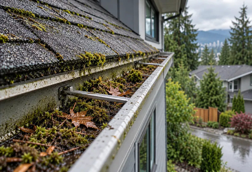Before: clogged gutter