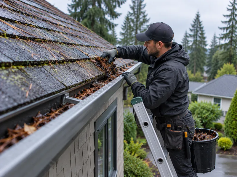 Removing leaves and debris from a gutter by hand