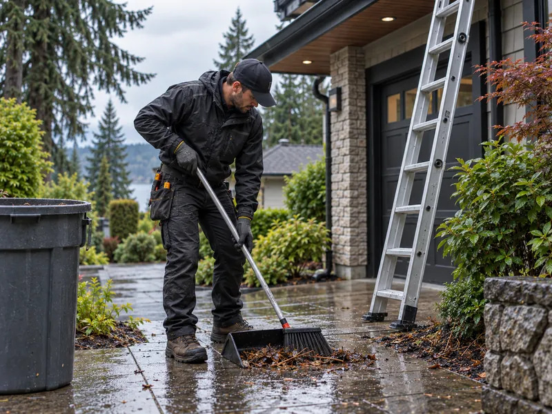 Technician cleaning up debris from the property