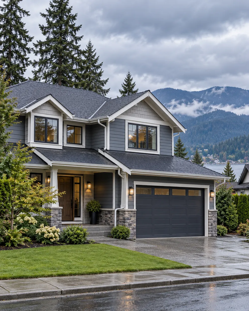Two-storey North Vancouver home with a clean roofline after gutter service